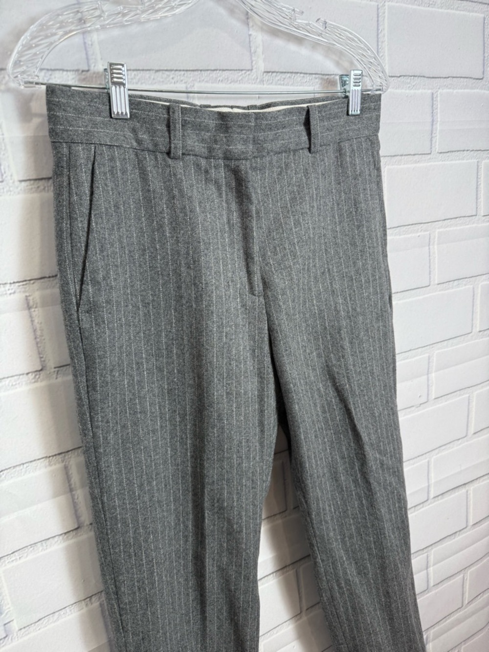 Sandro Paris Gray Pinstripe Wool Dress Classic  designer Pants Size 40 / US 8 - Picture 7 of 16